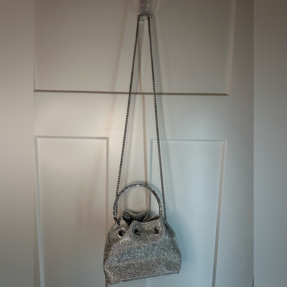 Silver Rhinestone Bucket Bag Holiday Crystal Chain Evening Purse - Picture 4 of 10